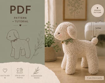 Wzór na szycie kozy jagnięcej w formacie PDF, wzór na pluszową zabawkę, pluszowa zabawka jagnięca, wzór na szycie dla początkujących, pluszowa zabawka DIY
