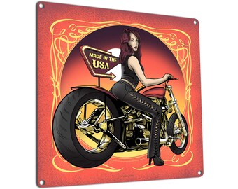 Chopper Rider Art | Metal Sign | Motorcycle Wall Decor & Gifts for Bikers, Mechanics, Vintage Motorcyclist, Gearheads and Biker Chicks