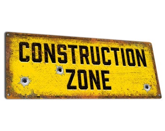 Construction Zone | Metal Sign | Fun Decor for Home, Kids, Garage and Business | Gifts for Cabinet Makers, Heavy Equipment Operators, etc.
