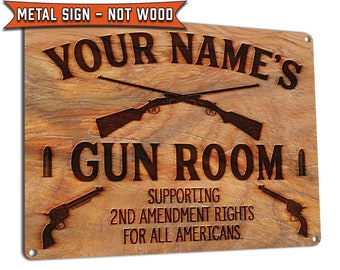 Personalized Gun Room Wall Decor | Metal Sign | Patriotic Gifts for Gunsmiths, Hunters, Law Enforcement, Military, Marksman, Grampa, Papa