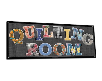 Quilting Room | Metal Sign | Quilting Theme Wall Decor for Sewing Room, Patchwork and Quilters Shops, Gifts for Quilters and Fabric Crafters