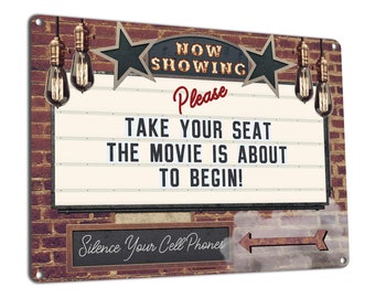 Now Showing | Metal Sign | Home Theater, Movie Room, Cinema Wall Decor | Gifts for Actors, Directors, Screenwriters, Producers, Film Crew