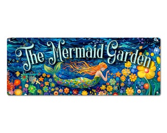 The Mermaid Garden | Whimsical Metal Sign Decor for Greenhouse, Nursery, Flower Beds, Potting Bench, Patio, Deck, Beach House | Gardner Gift