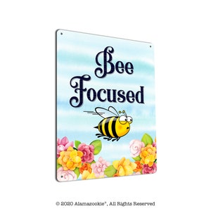 Bee Focused | Metal Sign | Cute Inspirational Art | Gifts for Beekeepers, Bee Lovers, Kids, Teachers, Farmers, Crafters and Wreath Makers