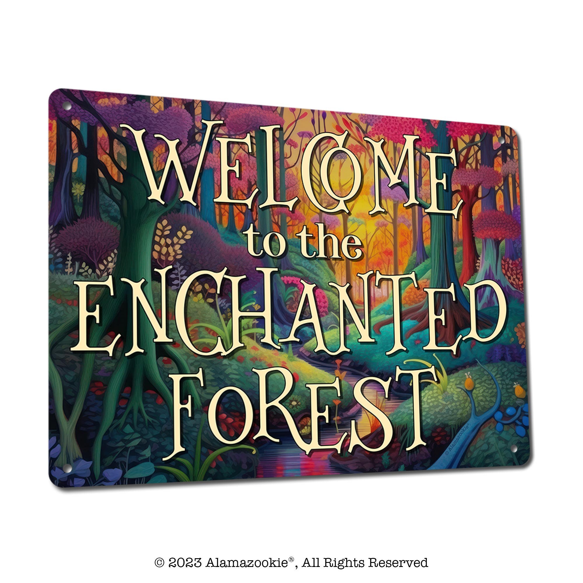 Welcome to the Enchanted Forest | Colorful Metal Sign | Wall or Yard Decor for Home, Garden, Kids' Room, Treehouse, Club House, Camper
