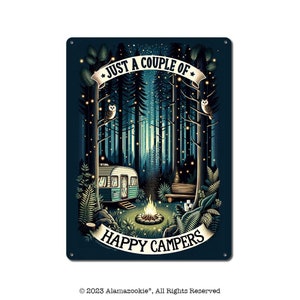 Just a Couple of Happy Campers | Metal Sign | Unique Decor for RV, Trailer, Tiny Home, Cabin | Newlyweds, Anniversary, Nature Lover Gifts