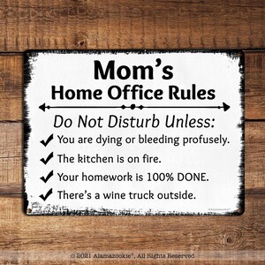 Funny Metal Office Sign Mom's Home Office Rules, Do Not Disturb Unless... Project Manager, Supervisor, CoWorker, Remote Worker Gifts zdjęcie 2