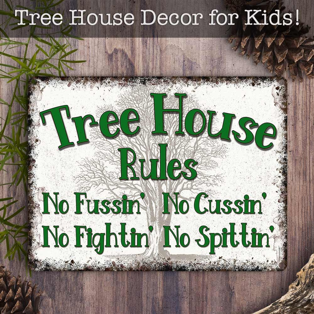 Tree House Rules | Metal Sign | Rustic Wall or Yard Decor for Home ...