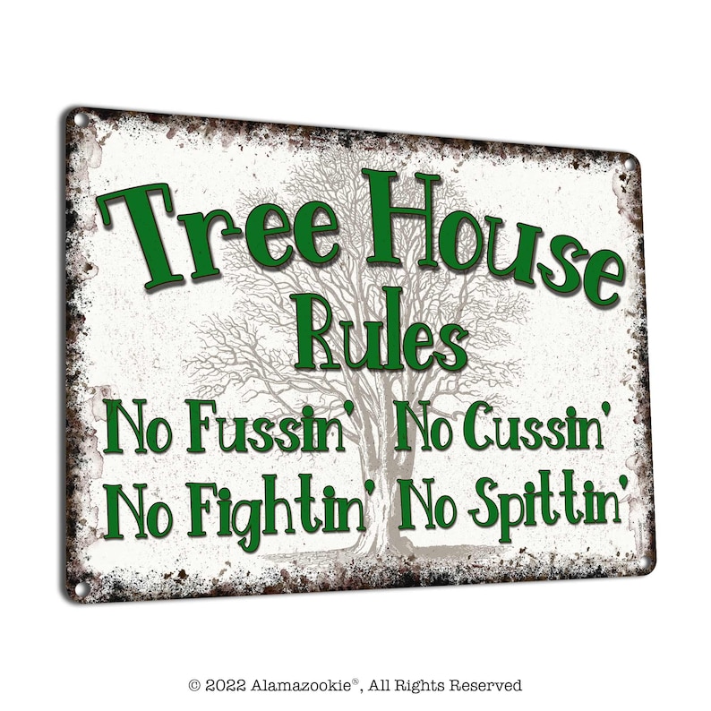 Tree House Rules | Metal Sign | Rustic Wall or Yard Decor for Home ...