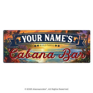 Personalized Cabana Bar Sign | Colorful Metal Sign for Outdoor BBQ Area, Patio, Palapa, Camping | Gifts for People Who Love to Entertain