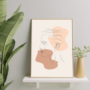 Wall Art Print Digital Line Art Lady Woman Boho Style Neutral Tone Printable
