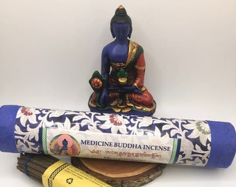 Medicine Buddha Statue | Blessed by Tibetan Buddhist Lama | Artisan Hand Painted Resin | 5 Inches Tall | Proceeds Benefit Meditation Center