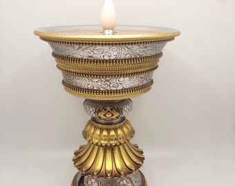 Large Tibetan Buddhist Meditation Altar Lamp | Safe Alternative | LED Electronic Rechargeable Lamp | Ships from USA | 7 Inches Tall