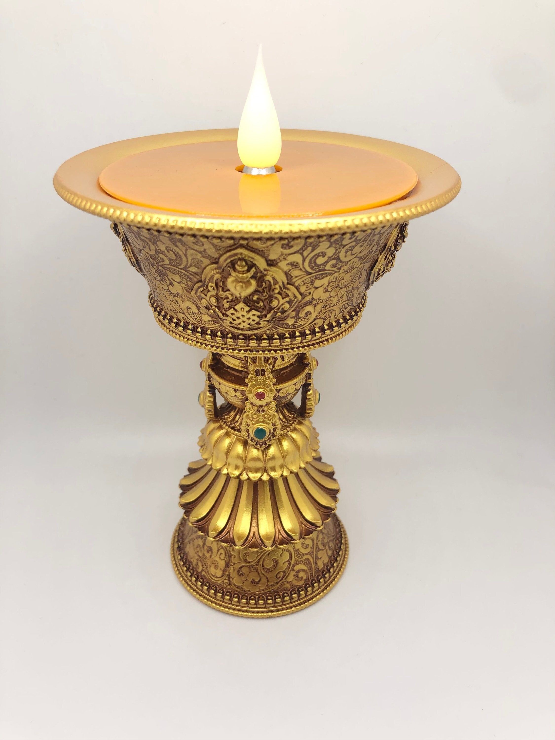 Grande lâmpada de altar de meditação budista tibetana | Alternativa Segura | Lâmpada recarregável eletrônica LED | Navios dos EUA | 7 polegadas de altura