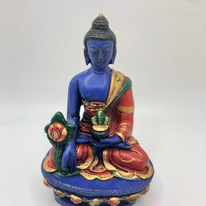 Medicine Buddha Statue | Blessed by Tibetan Buddhist Lama | Artisan Hand Painted Resin | 5 Inches Tall | Proceeds Benefit Meditation Center