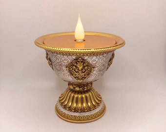 Small Tibetan Buddhist Meditation Altar Lamp | Safe Alternative | LED Electronic Rechargeable Lamp | Ships from USA | 4 Inches Tall