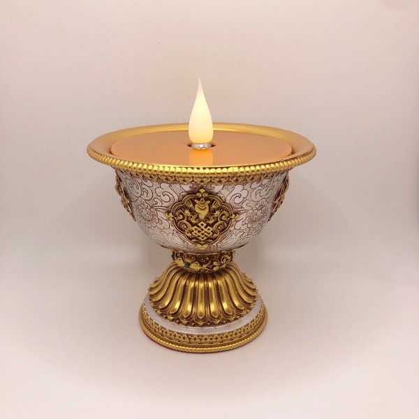 Small Tibetan Butter Lamp | Safe Alternative | LED Electronic Rechargeable Lamp | Ships from USA | High Quality | 4 Inches Tall