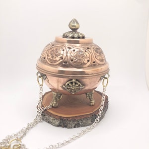 Copper Tibetan Hanging Incense Burner | Powdered Incense Censer | Hand Made in Nepal | 4.5 Inches Diameter