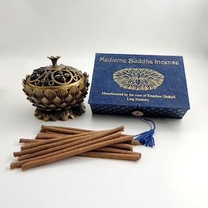 Medicine Buddha Incense Handmade By Buddhist Nuns Gift Box | Tibetan Incense from Khachoe Ghakyil Ling Nunnery | 4 Inch Long Sticks