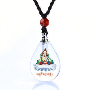 Vajrasattva (Dorje Sempa) Pendant on Cord | Tear-Drop Shaped Pendant | Blessed by Tibetan Buddhist Lama | 1 Inch in Diameter