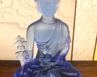Medicine Buddha Statue | Blessed by Tibetan Buddhist Lama | Artisan Hand Painted Resin | 5 Inches Tall | Proceeds Benefit Meditation Center