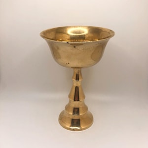 Vintage Polished Brass Tibetan Butter Lamp | 6 Inches Tall | Handmade in Nepal | Ships from USA