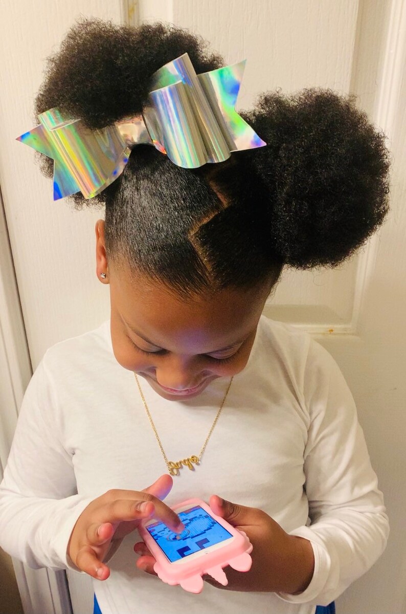 New oversized holographic two layered hair bow