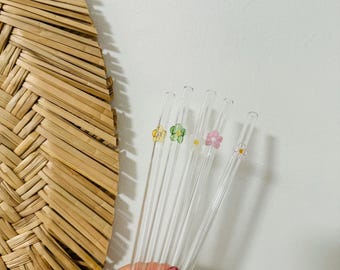 Flower Glass Straw | Reusable Glass Straws | Aesthetic Glass Straw | Straw for beer can glass | Iced Coffee Straw | Coffee Glass Straw