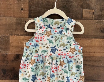 Turtles at the Beach Bubble Romper with Snaps Summer Romper, Short Romper, Girl&#39;s Romper, Toddler Romper