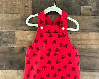 Mickey Silhouette Overall Short Romper made with licensed Disney Fabric. Toddler Overall Romper. Kid's Overall Romper