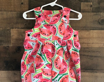 Watermelon Bubble Romper. Summer Romper, Short Romper, Girl&#39;s Romper, Toddler Romper