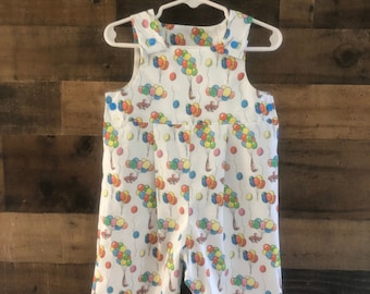 Birthday Balloons Overall Romper/Dress made with licensed Curious George fabric