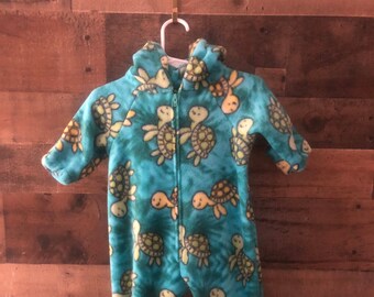 Teal Sea Turtles Fleece Baby Bunting/Jumpsuit