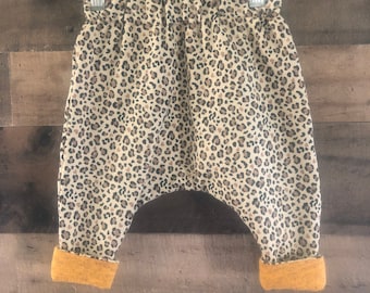 Reversible Baby Harem Pants: Glitter Cheetah Print, Cotton Knit