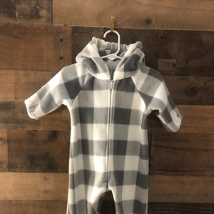Grey and White Buffalo Check:Fleece Baby Bunting/Toddler/ Little Kid Jumpsuit/Fleece Coverall/Jumpsuit