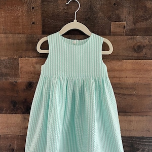 Mint and White Seersucker Summer Baby Dress. Toddler Dress. Big Girl Dress