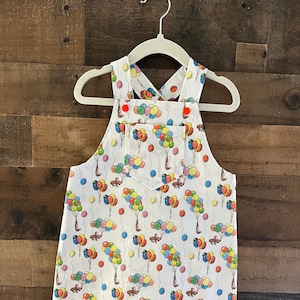 Birthday Balloons Overall Short Romper made with Vintage Licensed Curious George Fabric. Toddler Overall Romper. Kid&#39;s Overall Romper