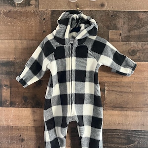 Black and White Buffalo Check Fleece Baby Bunting/Toddler/ Little Kid Jumpsuit/Fleece Coverall/Jumpsuit