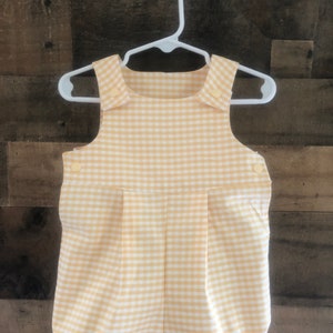 Yellow Gingham Bubble Romper with Snaps Summer Romper, Short Romper, Boy's Romper, Toddler Romper