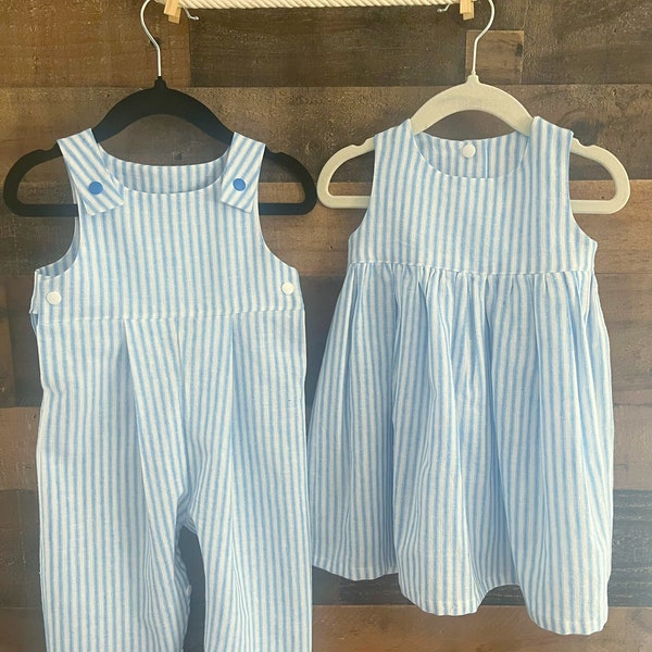 Blue and White Stripe Linen-Like Dress and Romper