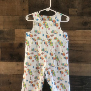 Birthday Balloons Overall Romper/Dress made with licensed Curious George fabric