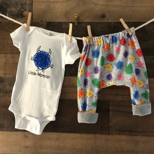 Little Monster Baby Jogger set: Reversible Joggers; Short Sleeve Onesie