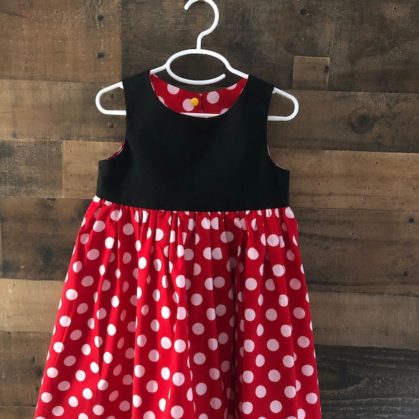 Minnie Mouse Inspired Polka Dot and Black Dress Baby Girl and Big Girl