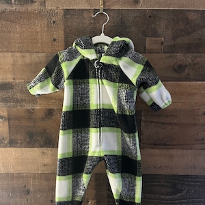 Green, Black, and White plaid Fleece Baby Bunting/Jumpsuit