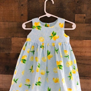 Lemons on Blue Gingham Dress. Baby Dress. Little Girl Dress. Toddler Dress.