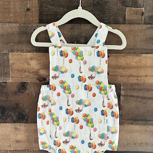 Birthday Balloons Smash Cake/Cross Back Romper made with Vintage Licensed Curious George Fabric