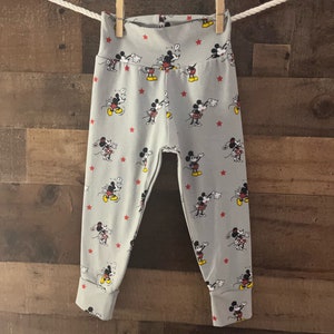 Mickey and Minnie Yoga style baby leggings with cuff.