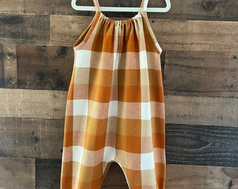 Oranje, goud en wit Flanel Boho Romper