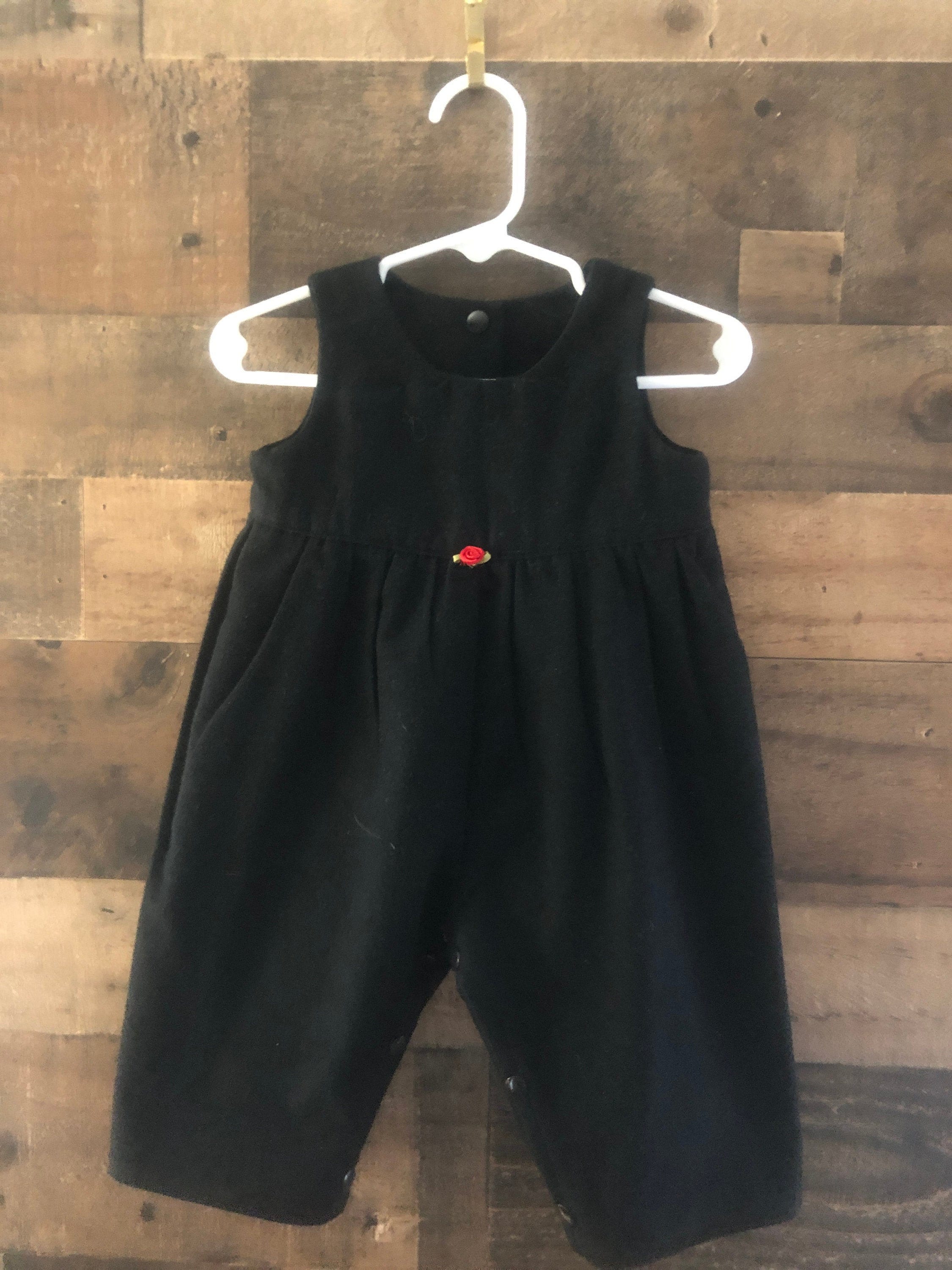 Little Black Flannel Romper Baby Girl Romper Toddler Romper Etsy