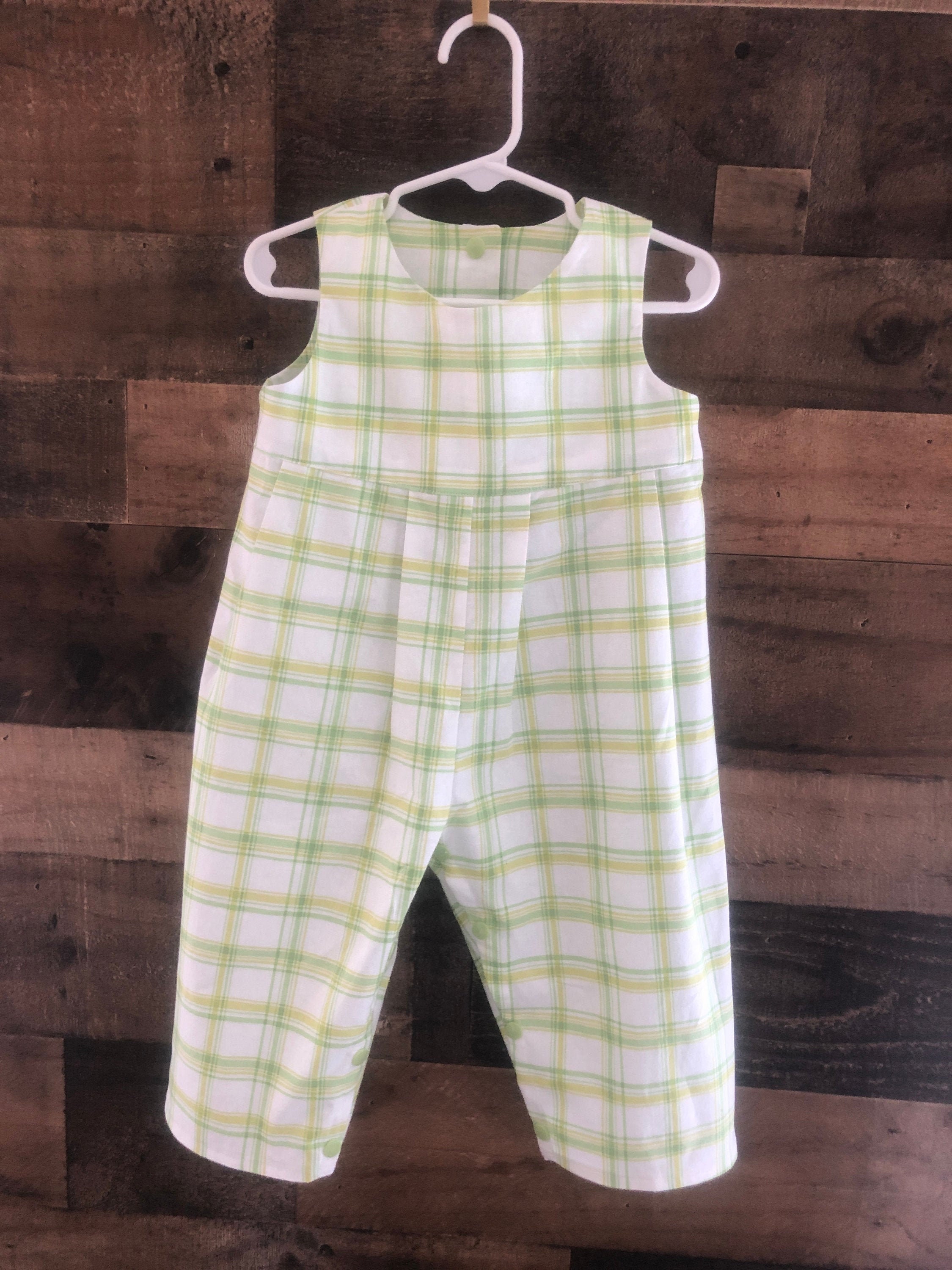 Green Plaid Baby Romper, Soft Cotton Toddler Outfit